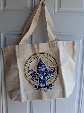 Canvas Tote Bag in Natural with Navy and Gold Inaugural Seal